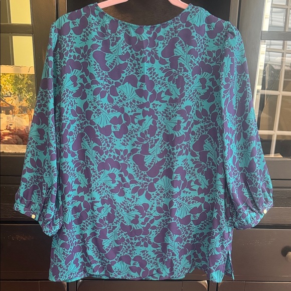 LIz Claiborne - Teal and Purple Floral Blouse - Large - Picture 3 of 5